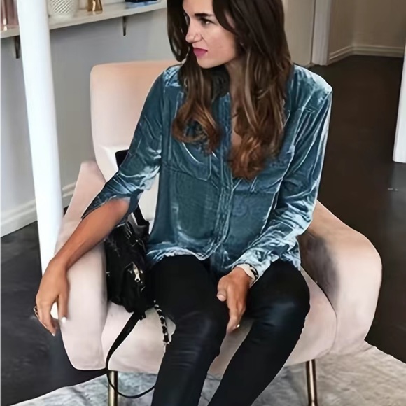 Velour Button Down Shirt Peacock - Picture 4 of 4